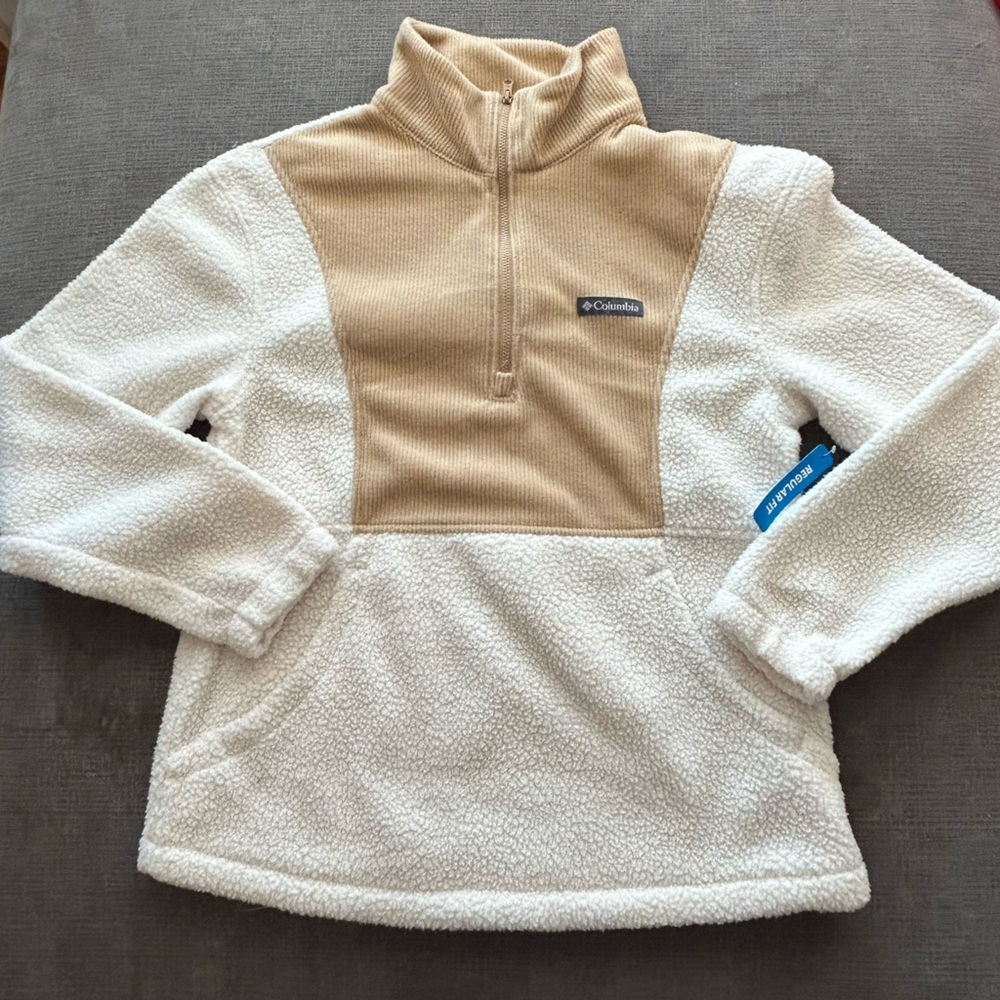 Columbia Cream and Tan Sherpa Half-Zip Pullover